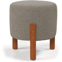 Kit 2 Puff Banqueta Linho Quarto Sala Pés De Madeira