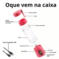 Mini Liquidificador Mixer Juice Garrafa Portátil USB Recarregável