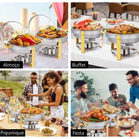 Rechaud de Inox com Aquecedores e Tampa de Vidro