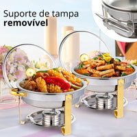 Rechaud de Inox com Aquecedores e Tampa de Vidro