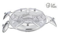 Rechaud Giratório Com 6 Compartimentos Aço Inox e Vidro 52cm