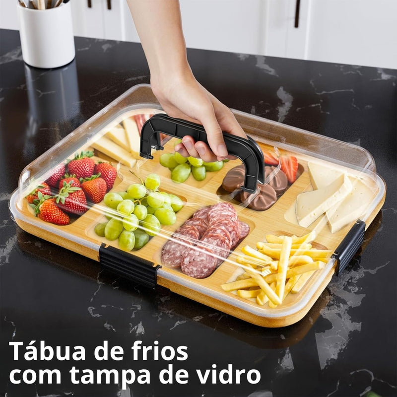 Bandeja de Petiscos C/ Tampa de Acrílico